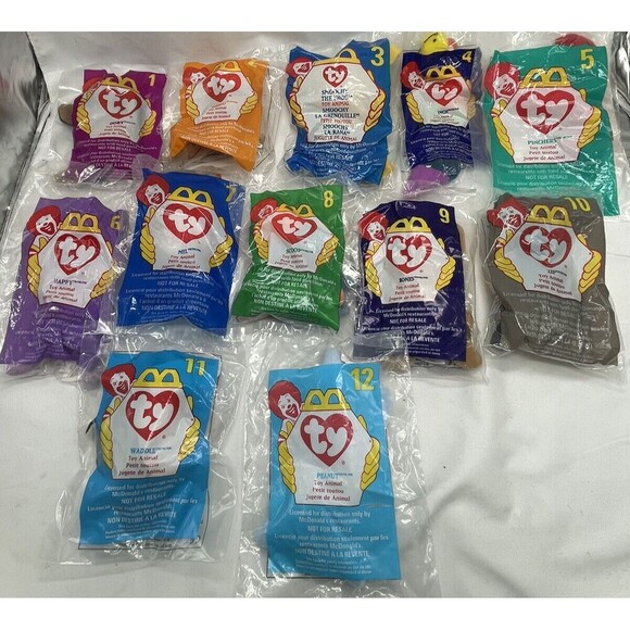 1998 Ty Teenie Beanie Babies Mcdonalds Happy Meal Toys Complete Set 1-12 New - Picture 1 of 10